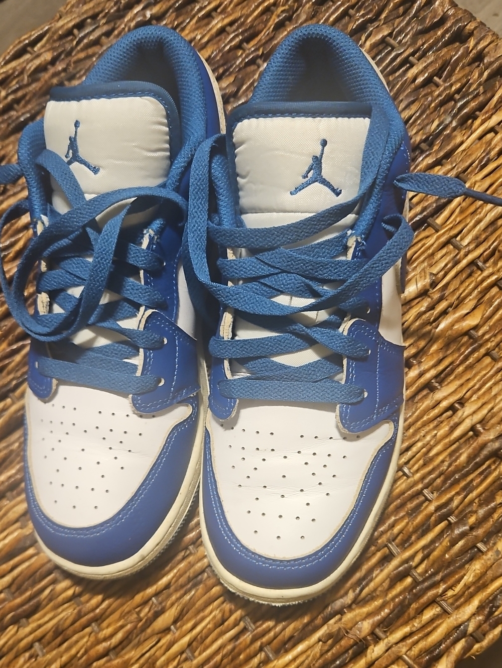 Jordan Kids White and Blue Low-Top Basketball Sneakers
